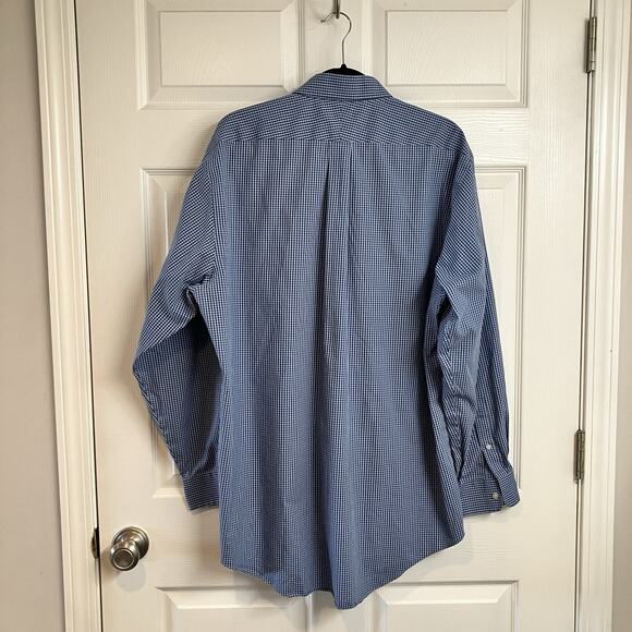 Lands End Blue Check Gingham Long Sleeve Button Up Shirt Size 17.5 -  36 TALL - Picture 2 of 10